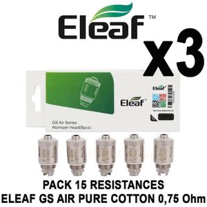 PIÈCE E-CIGARETTE PACK 15 résistances ELEAF GS AIR 0,75 Ohm PURE COT