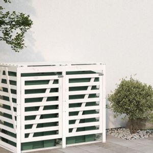 CACHE CONTENEUR Extension d'abri de poubelle sur roulettes FYDUN en bois de pin massif blanc avec serrure - 78 x 91,5 x 128,5 cm