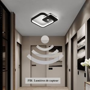 PLAFONNIER LED Plafonnier Couloir avec Détecteur de Mouvement Induction Contrôle Lumière 14W Blanc Froid 6000K Économie d'énergie - Noir