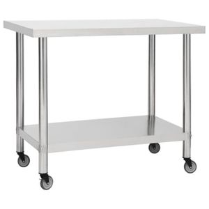PLAN DE TRAVAIL LIA - Table de travail de cuisine avec roues 80x60x85 cm Inox