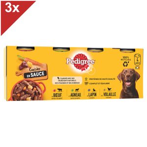 BOITES - PATÉES PEDIGREE 12 Boîtes en sauce 4 variétés pâtée pour chien 400g (3x4)