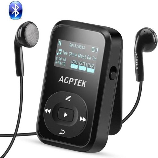 MP3 Bluetooth 4.0 avec Clip Lecteur musical Sport 8Go Son Lossless, Baladeur avec Enregistreur Vocal, Radio FM,Extensible 128Go,Noir
