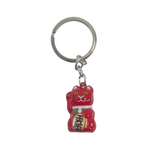 SUPERFINDINGS 2 Porte-clés Maneki Neko Chat Porte-bonheur - Avec Pièce 5 Empereurs Argent - Longueur 12,5cm