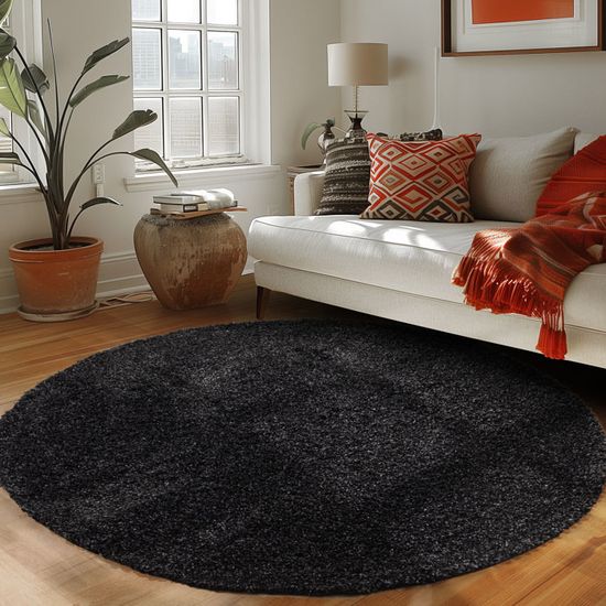 Tapis Rond Shaggy Poil Long - Moelleux Doux Lavable, Antidérapant - Pour Salon, Chambre (Rose, 130 Cm)
