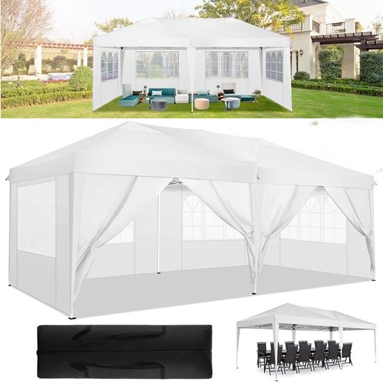 Tonnelle Pliante 3x6m Étanché Robuste – Barnum Jardin Avec 6 Murs Amovibles, Protection UV & Pluie 100%, Idéal Mariage, Camping, Fêtes Extérieures – Blanc