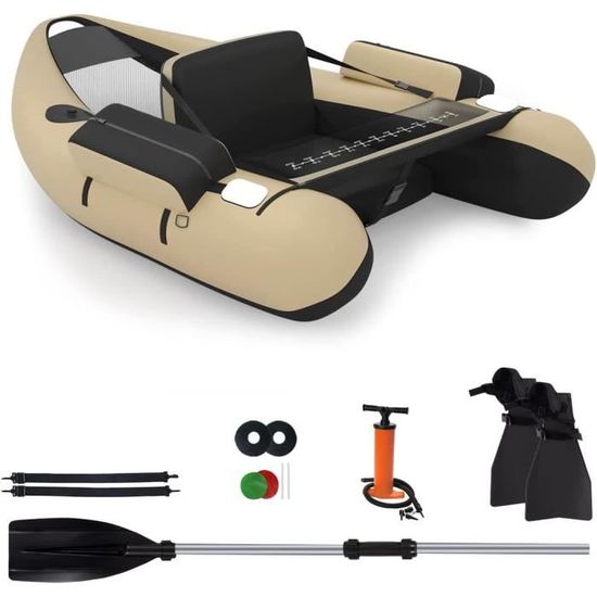 GOPLUS - Bateau De Pêche Gonflable - Portable, Siège Confort, Support Canne, Pagaie, Pompe - Charge Max 150kg - 150x110x48cm