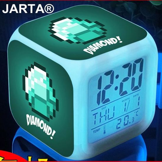 Minecraft 7 Couleur Digital Alarm Clocks cube Changer LED Digital