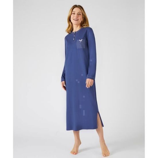 Chemise De Nuit Vintage Femme Bleue Taille 42 - Soie Mousseline Et Coton, Très Bon état