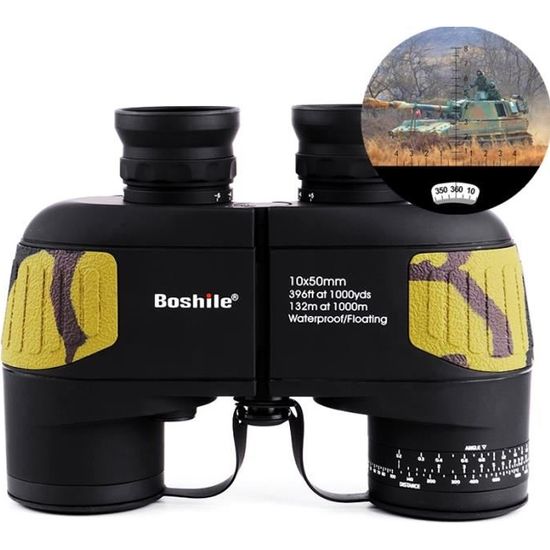 Jumelles Boshile Télescope Zoom 10x50 avec télémètre intégré Jumelles militaires HD Temps forts Etanche pour la chasse