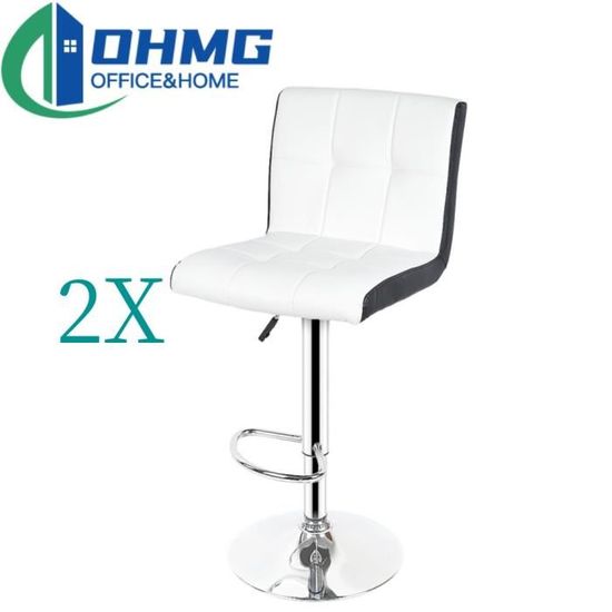 OHMG Sgabelli Da Bar Set Di 2 - Pelle PU Bianca, Regolabili In Altezza, Girevoli 360° - 2