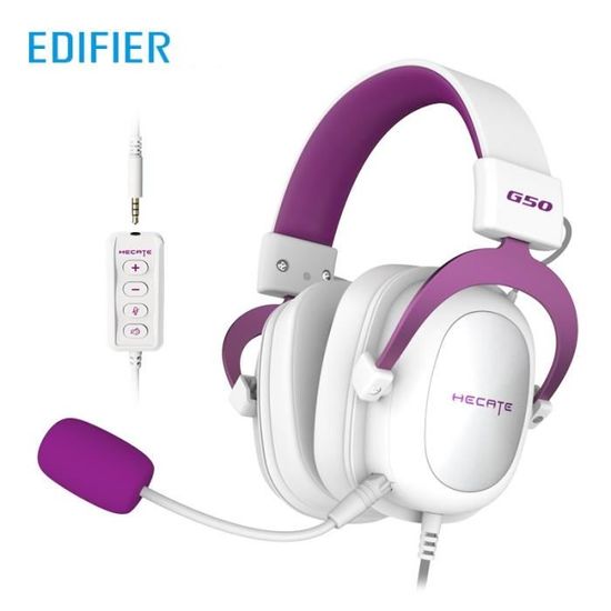 Casque filaire blanc violet, Casque de jeu casque antibruit pour sports électroniques basses lourdes Avec micro