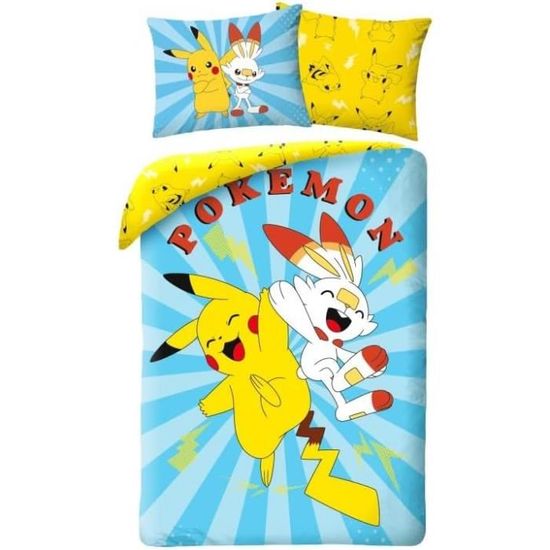 Parure De Lit Pokemon Pour Enfant, Housse De Couette 140x200 Cm Et Taie D' Oreiller, Avec Pikachu, Dracaufeu, Lucario, Ectoplasma Et Cizayox, 100% Coton