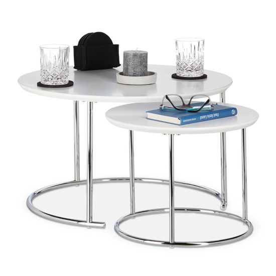 Table Gigogne - RELAXDAYS - Petite Ronde Mate - Métal - Blanc