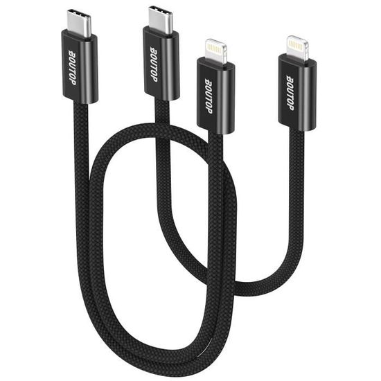 Câble USB-C Vers Lightning 1m - 2 Packs Certifiés MFi, Charge Rapide Pour IPhone 14 à 8