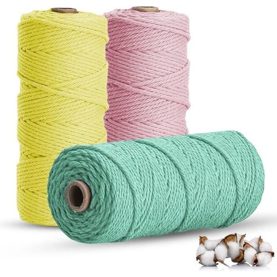 AiQInu Corde Macramé 2mm X 200m 100% Coton Naturel - Fil Beige Pour Bricolage, Tapisserie Et DIY