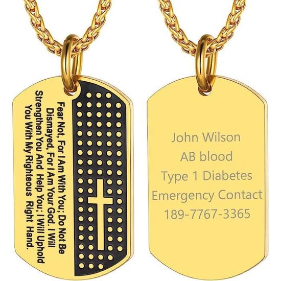 Collier Médical Homme Dog Tag Acier Inox Gravure Personnalisée – Plaque Militaire Prénom Gravé – Cadeau Personnalisé Émotion