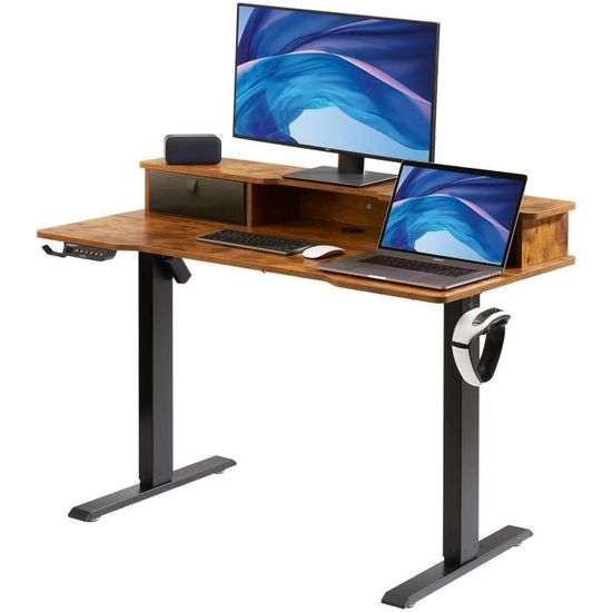 Bureau Assis-debout Roulant GYMAX - Réglable En Hauteur, 2 Plateaux Dont 1 Inclinable - Idéal Pour Télétravail, étude Ou Salon - 9