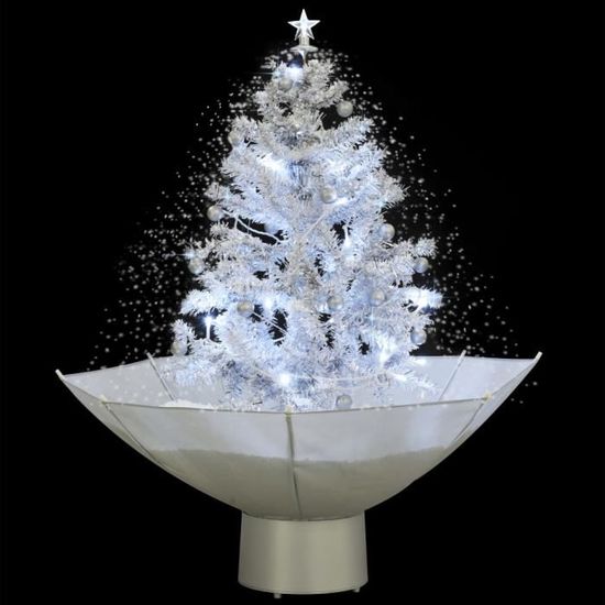 Sapin De Noël Neigeux VidaXL 170 Cm - Avec Effet Chute De Neige, LED Blanches Et Décorations - Base Parapluie - Pour Intérieur