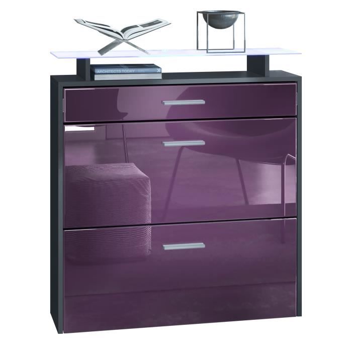 Vladon Meuble à chaussure Malea 89 x 96 x 23 cm incl. LED Blanc Corps en anthracite mat - façades en Mûre haute brillance