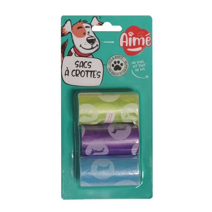 AIME Recharge 3 rouleaux de 20 sacs à crottes Clean and Fresh - Pour chien