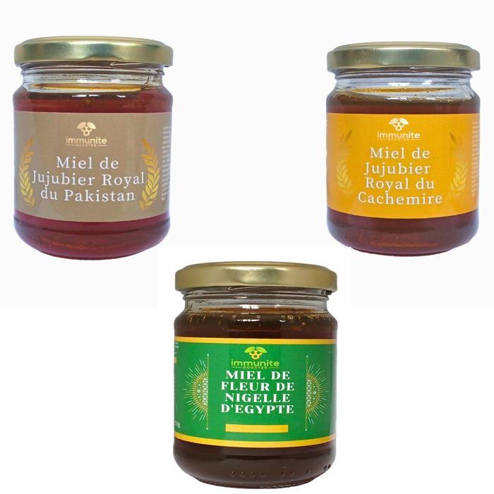 3 pots de miel parmi les meilleurs au monde - 2 pots de miel de Jujubier du Cachemire et du Pakistan + 1 pot de mi
