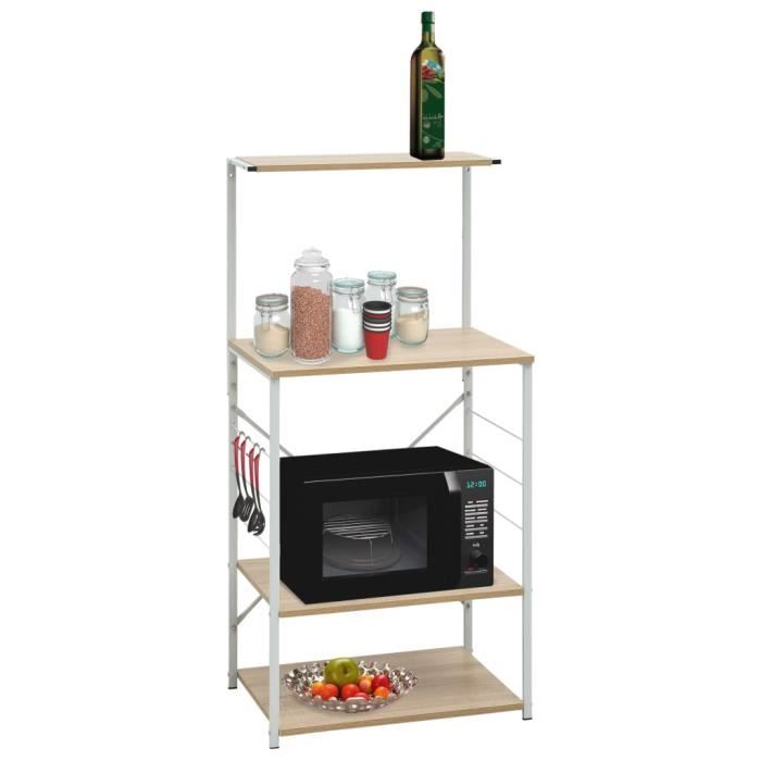Luxueux Magnifique-Armoire à micro-ondes Étagère Micro Ondes Support Cuisine Blanc et chêne 60x39,6x123 cm Aggloméré