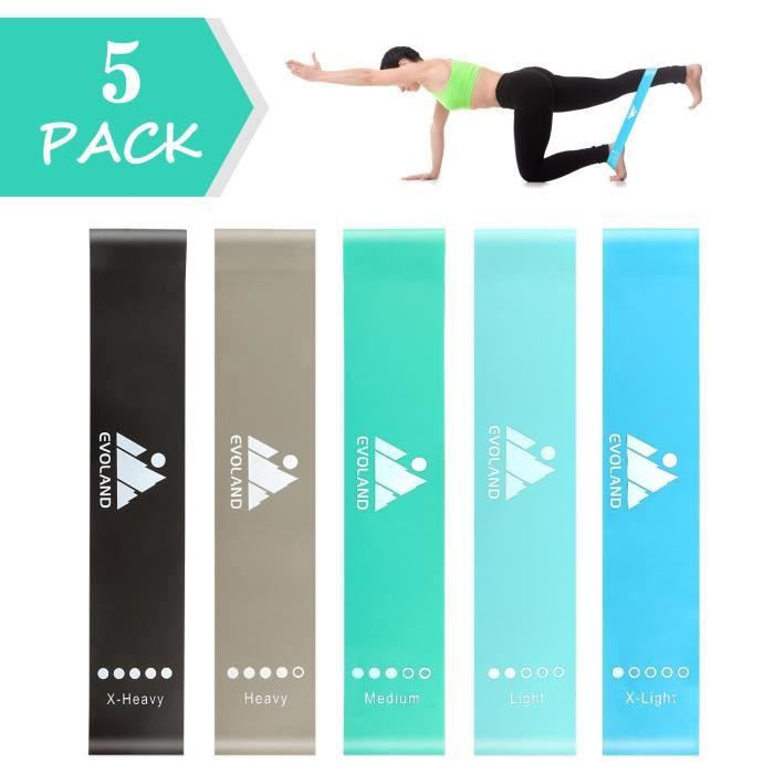Bande de Résistance 5 Pièces-EVOLAND Ensemble de Bandes Élastiques Musculation,Élastique de Résistance pour Bras, Jambes et Hanches