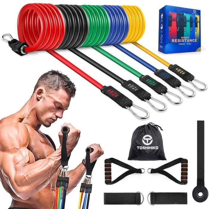 CEINTURE DE FORCE - CEINTURE DE SOUTIEN Bande de Résistance, avec 5 Tubes de Fitness, Poignées, Ancrage de Porte, 31