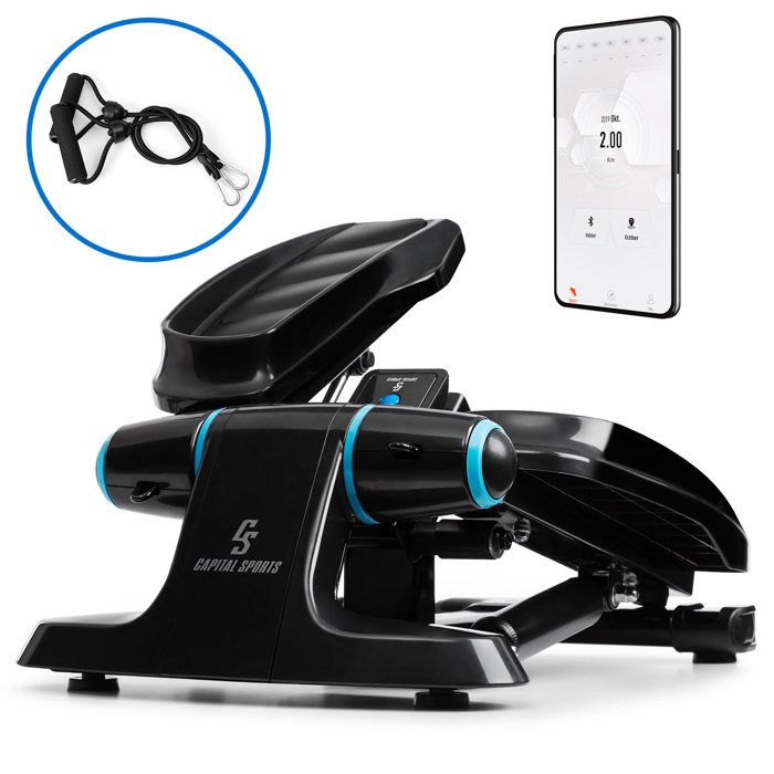 CAPITAL SPORTS Galaxy Step Mini stepper cardio avec 2 cordes de musculation , application FitShow , écran LCD , charge 120kg - Bleu