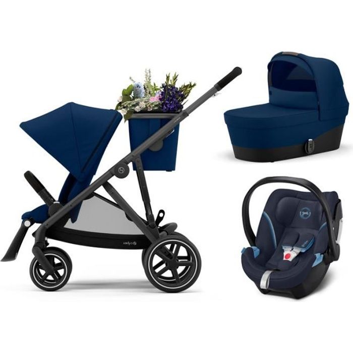 CYBEX Gazelle S Trio - Poussette (6+) avec siège auto et nacelle - Pliage compact - châssis noir - Bleu