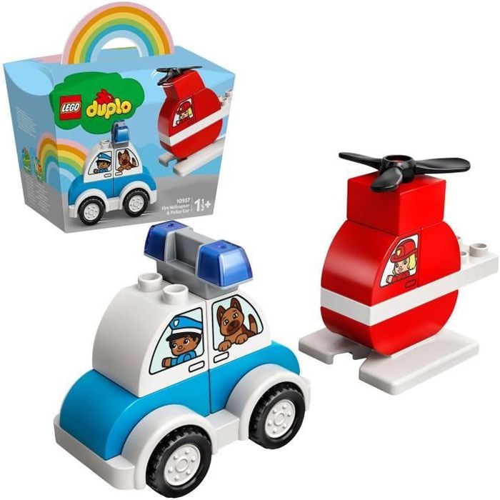LEGO® 10957 DUPLO My First L'hélicoptère des Pompiers et la Voiture de Police Jouet pour Bébés, Filles & Garçons de 1 an et Demi