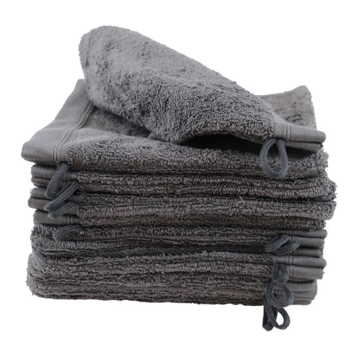 LINANDELLE - Lot de 12 gants de toilette coton bouclette unis FLEUR - Gris foncé