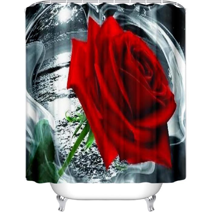 Rideau de douche plante et pierres style de zen 3D effect imperméable 180 x 200cm