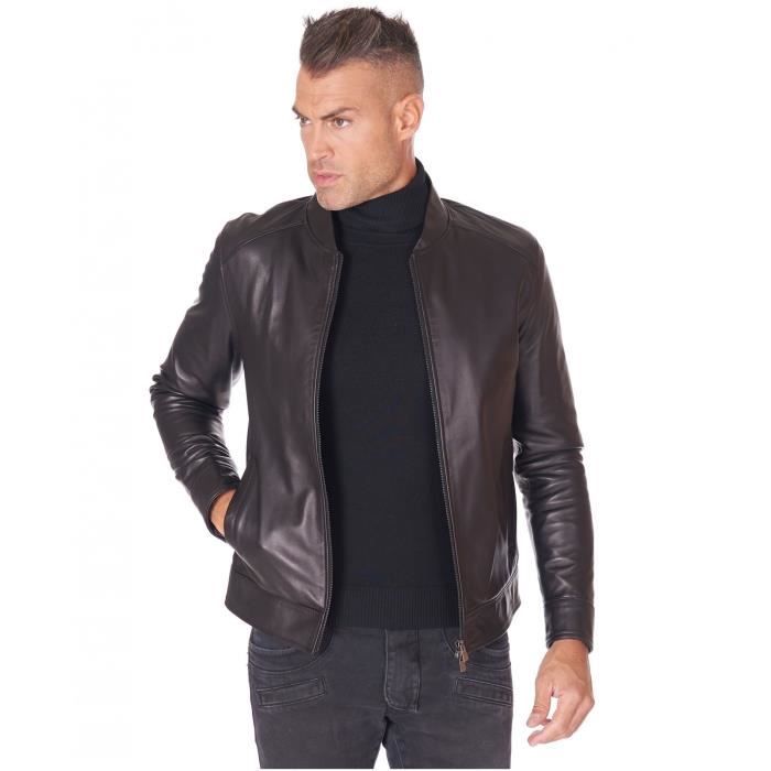 Blouson cuir noir veste moto cuir d'agneau plongé
