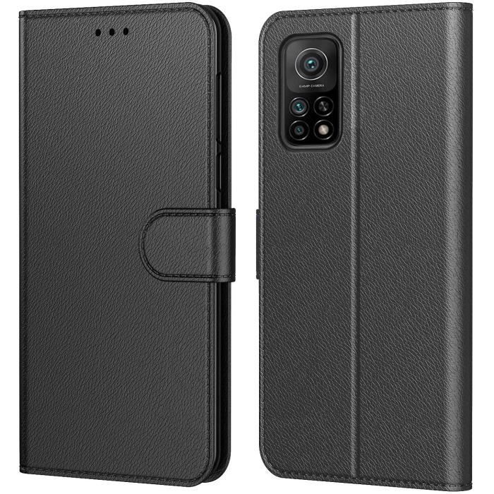 N&T Coque Xiaomi Mi 10T 5G/ Mi 10T Pro 5G, Etui Housse Mi 10T/ Mi 10 Pro Cuir à Clapet Fermeture Magnétique et Multifonctionnel Noir
