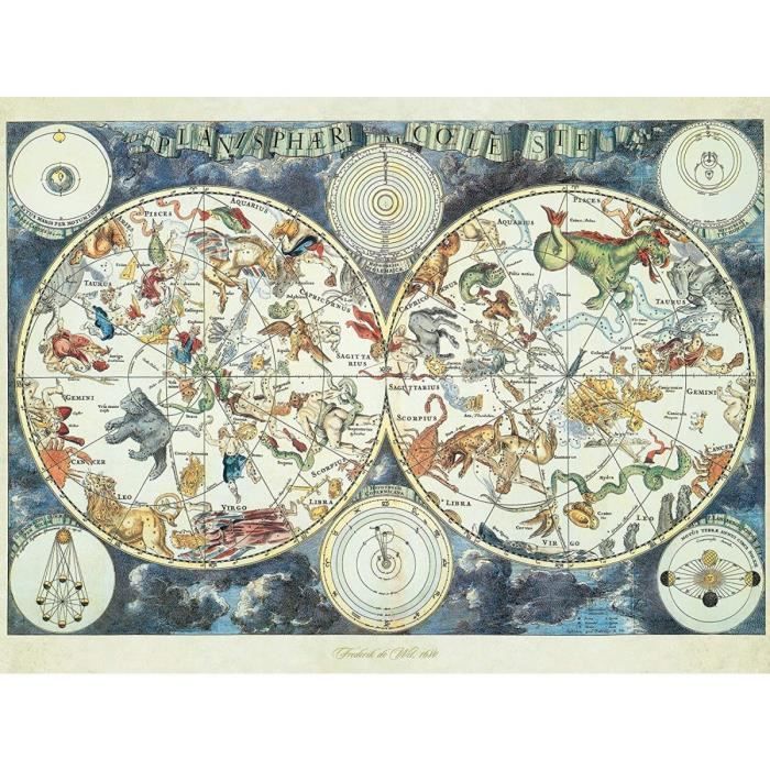 Puzzle Adulte Vieille Carte Du Monde Des Animaux Prehistoriques Et Fantastiques - 1500 Pieces - Ravensburger Collection - Mappemon