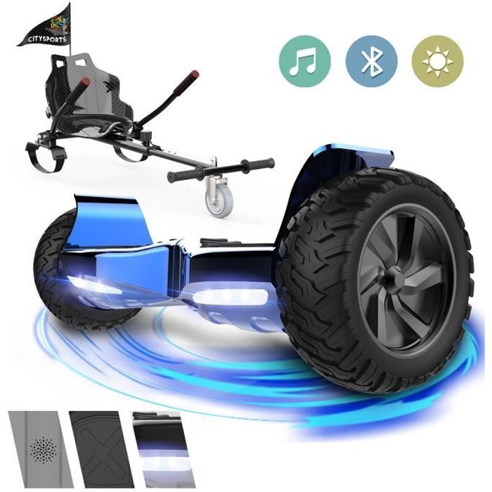RCB Pack Hoverboard 8.5 Pouces Tout Terrain Hummer Bluetooth LED bleu + Karting Réglable noir