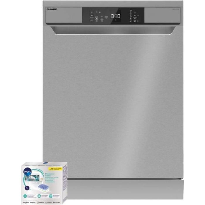 SHARP Lave-Vaisselle posable inox 45dB 15 couverts 60cm Séchage Turbo 59 Inox
