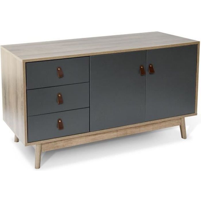 LEATHER Buffet Bois/Gris