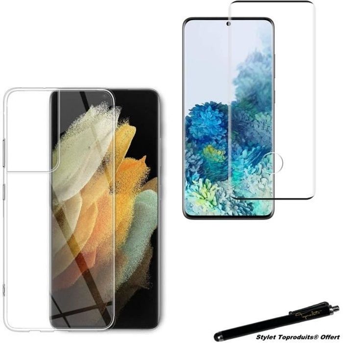 Verre trempé pour Samsung Galaxy S21 Ultra couverture 3D et coque de protection souple transparente avec Stylet Toproduits®