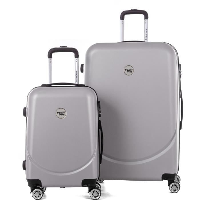 TRAVEL WORLD Ensemble de 2 Valises 50/80cm avec 4 roues Argent