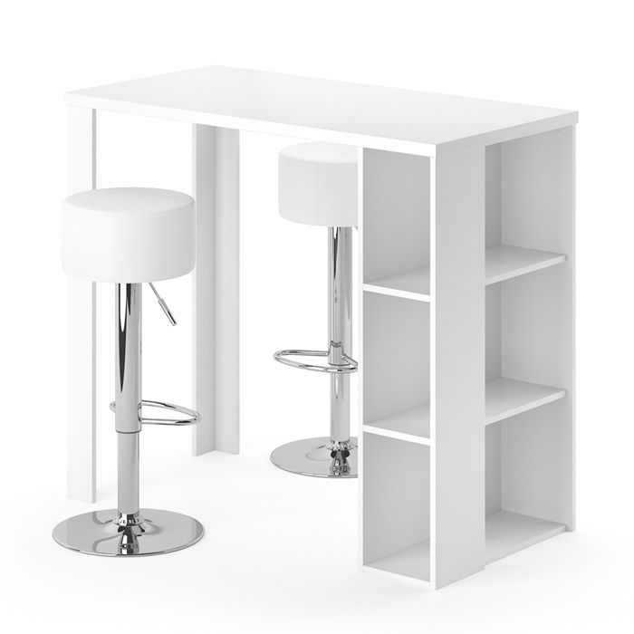 Table de bar VICCO NOEL, table de comptoir, blanc, compartiments 120 x 105,6 x 60 cm