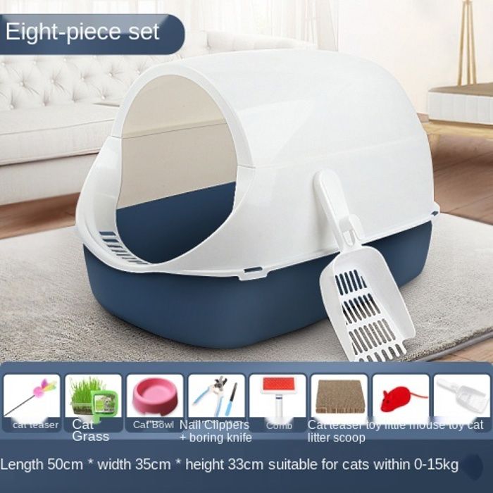 Bac à Litière Semi-fermé Pour Chat – Toilette Avec Bords Hauts Anti-éclaboussures, Entrée Basse, Facile à Nettoyer (beige)