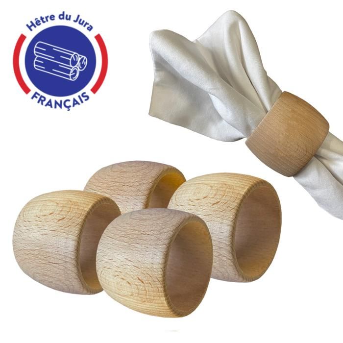 Rond de serviettes de table ( Lot de 4 ) – Porte serviette table Bois diamètre 4cm [ Rond de serviettes mariage ]