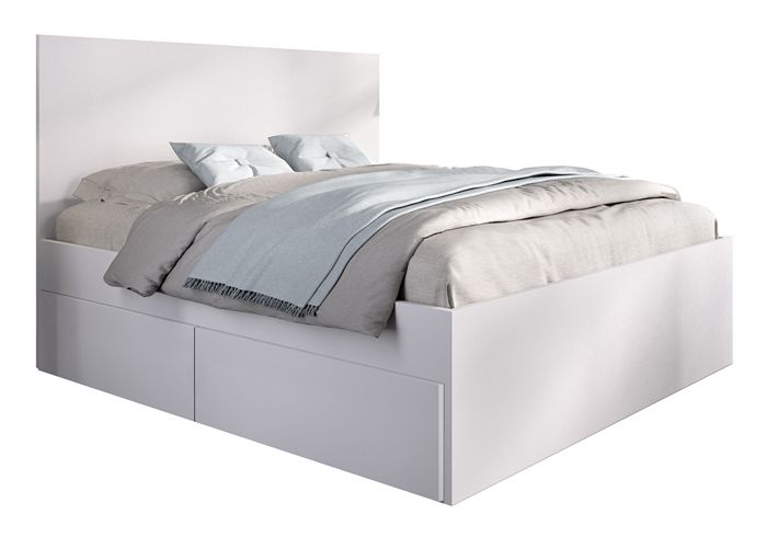 Lit adulte couchage 140x190 cm avec 4 tiroirs coloris blanc - Longueur 145 x Profondeur 195 x Hauteur 100 cm Lit adulte couchage 140x190 cm avec 4 tiroirs coloris blanc - Longueur 145 x Profondeur 195 x Hauteur 100 cm