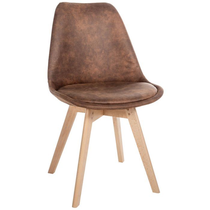 Chaise de salle a manger x1 design scandinave en plastique et PVC marron et pieds en bois clair 10_0002296