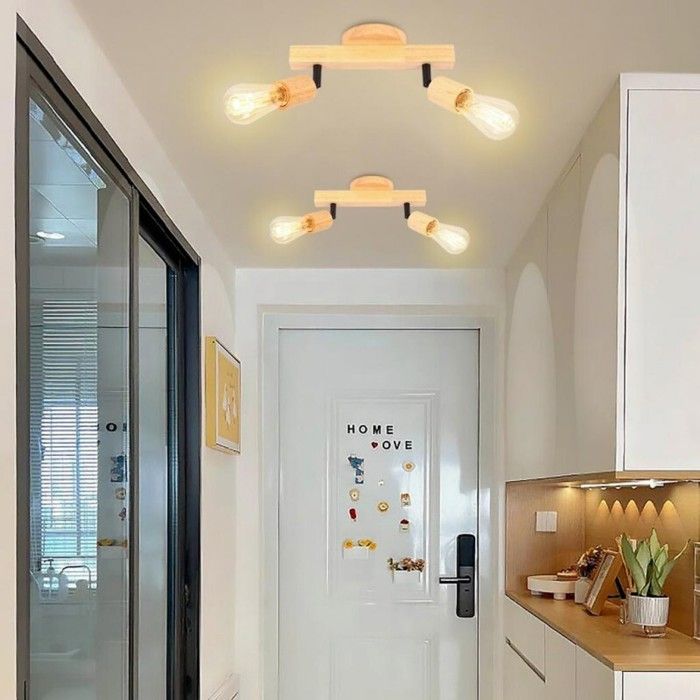 WOTTES Applique Murale 2 têtes Bois Éclairage Luminaire Plafonnier Spot de Plafond 4pcs Lampe Rétro pour Cuisine Salle à Manger