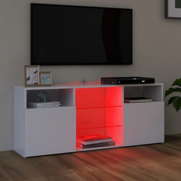 Meuble TV - Banc TV - Table TV - avec lumières LED - Blanc - 120x30x50 cm - T75