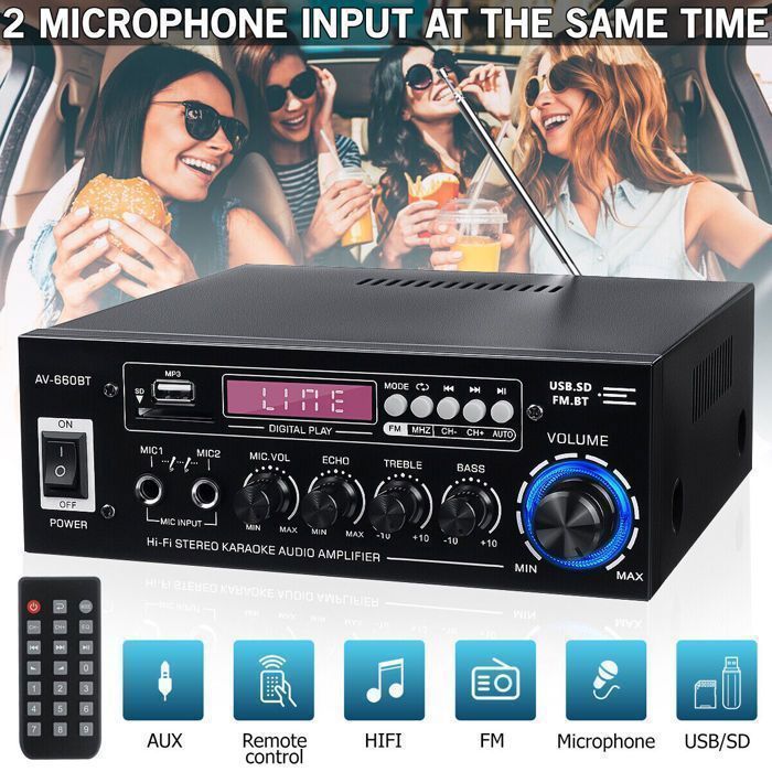 Amplificateur 2000W amplificateur intégré bluetooth 5.0 amplificateur stéréo HiFi numérique FM