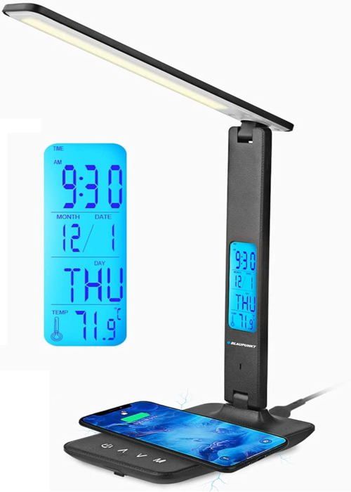 Lampe Bureau Led Avec Chargeur Sans Fil Port Chargement Usb Lampe Table À Gradation Avec 5 Modes Couleurs Bras Réglable Lecture Af